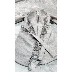 Coffeeshop Women's XSP Light Grey Fringe Wool Blend Plaid Coat NWT